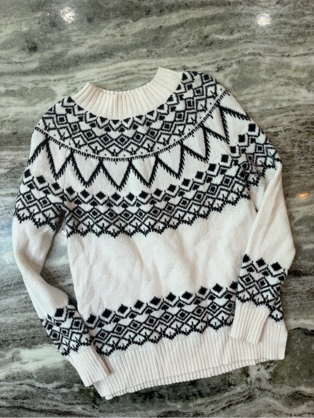 LOFT Black and White Fair Isle Turtleneck Sweater